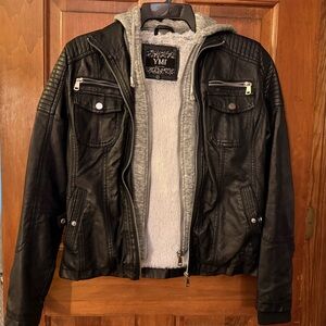 YMI Black Bomber Jacket with Gray Hoodie